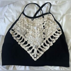 Three Bird Nest Crochet White And Black High Neck Bralette Size XS-S